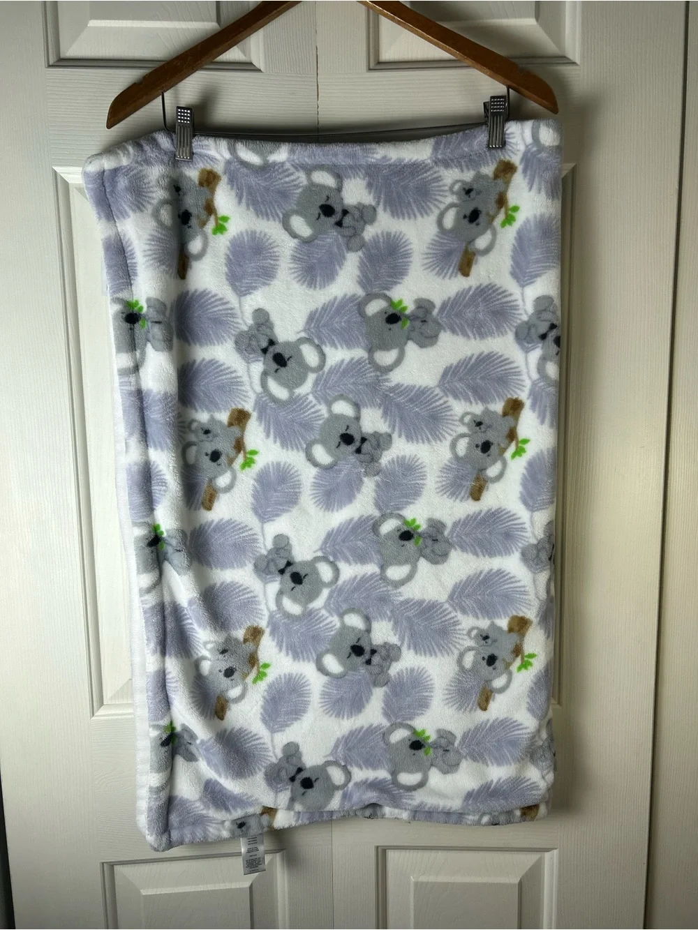 Tahari Koala Bear Baby Blanket Gray White Green Leaves Plush Lovey Bow Tie